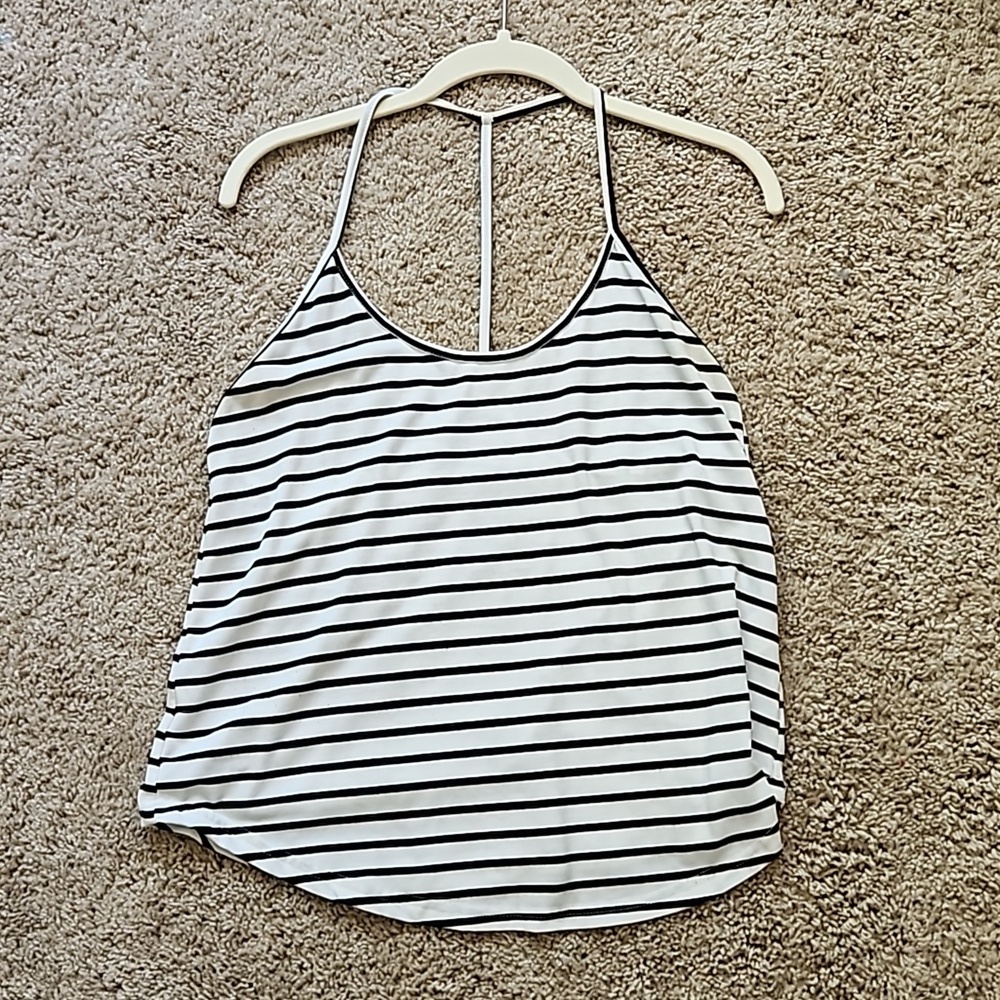 Shein black and white striped tank top, size L